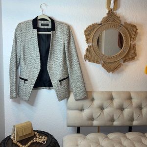 PO: Ivanka Trump Womans Blazer Beige/Black Open Front Jacket Suit Coat
